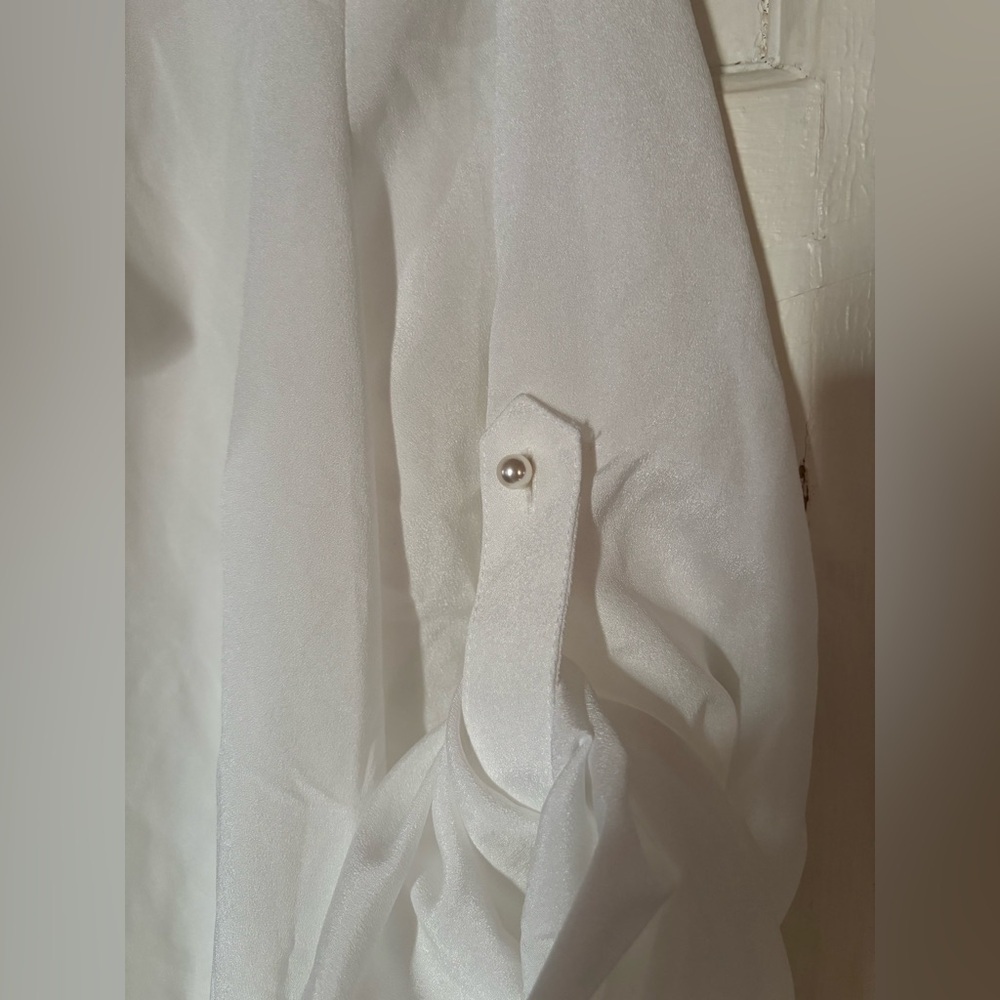 NWT Karl Lagerfeld ruffle front button down blouse - Picture 4 of 12